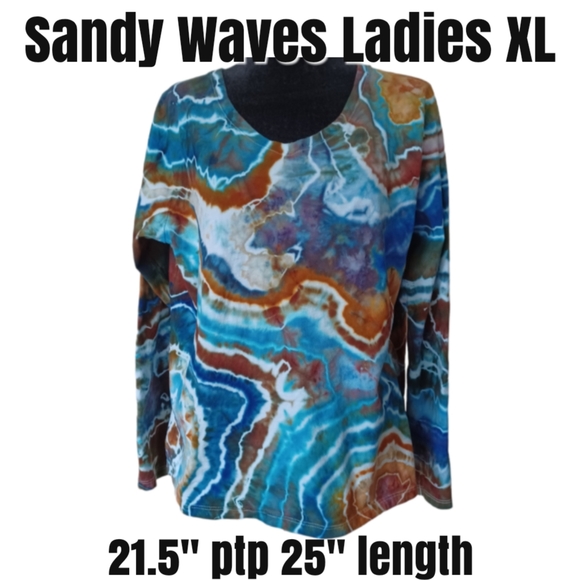 Hand Crafted Tops - Sandy Waves Ladies XL Long Sleeve Geode Tie-Dye Tee